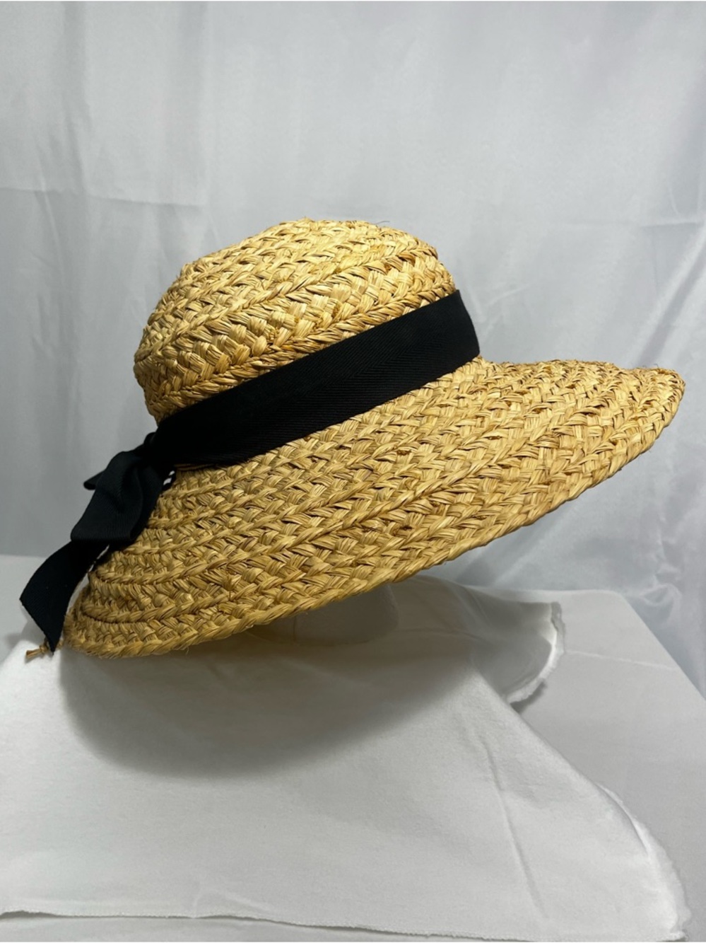 Helen Kaminski Classic 5 Woven Raffia Wide Brim Hat, Black Ribbon - Picture 9 of 15